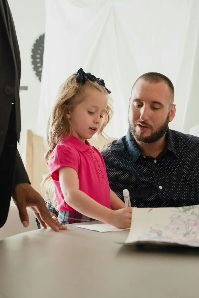 Dad helping his daughter with schoolwork